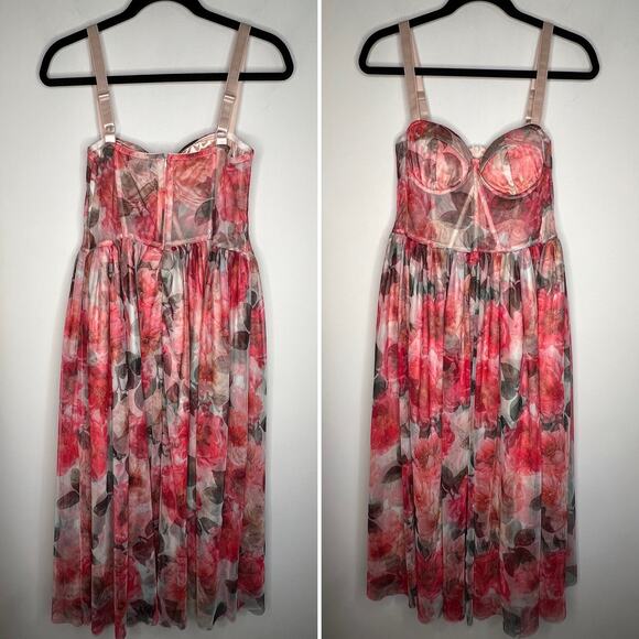 Beulah Corset Floral Mesh Midi Dress Size Large - Picture 2 of 9